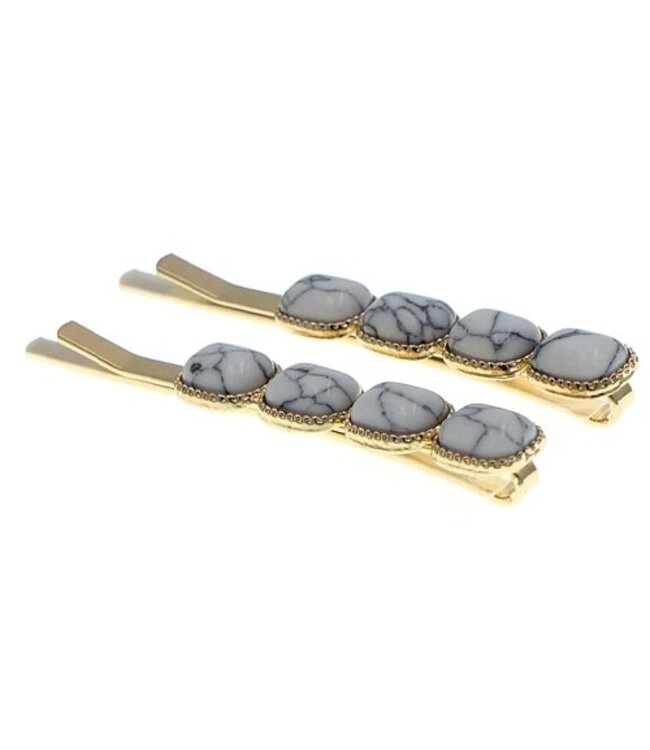 Haarschuifjes vier stenen marmer wit