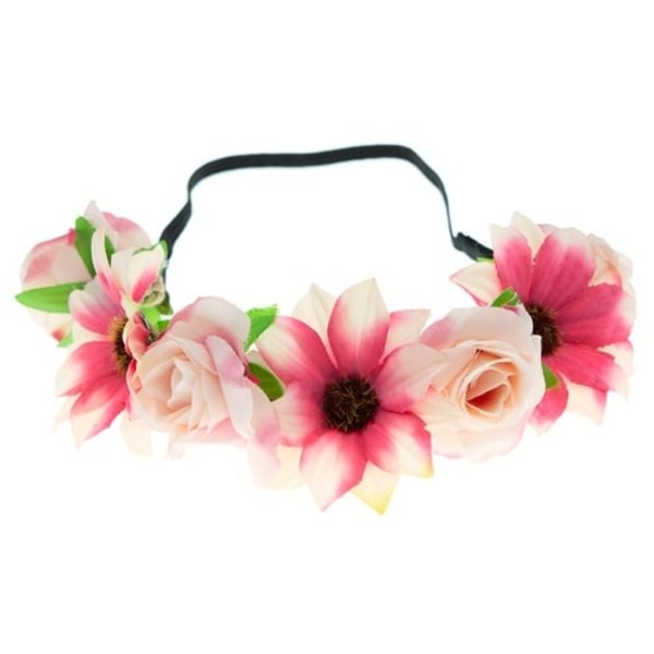 Haarband gevlochten verschillende bloemen roze