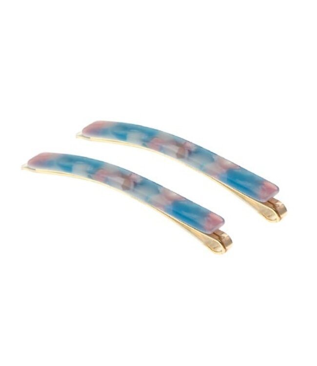 Haarschuifjes marmer blauw roze