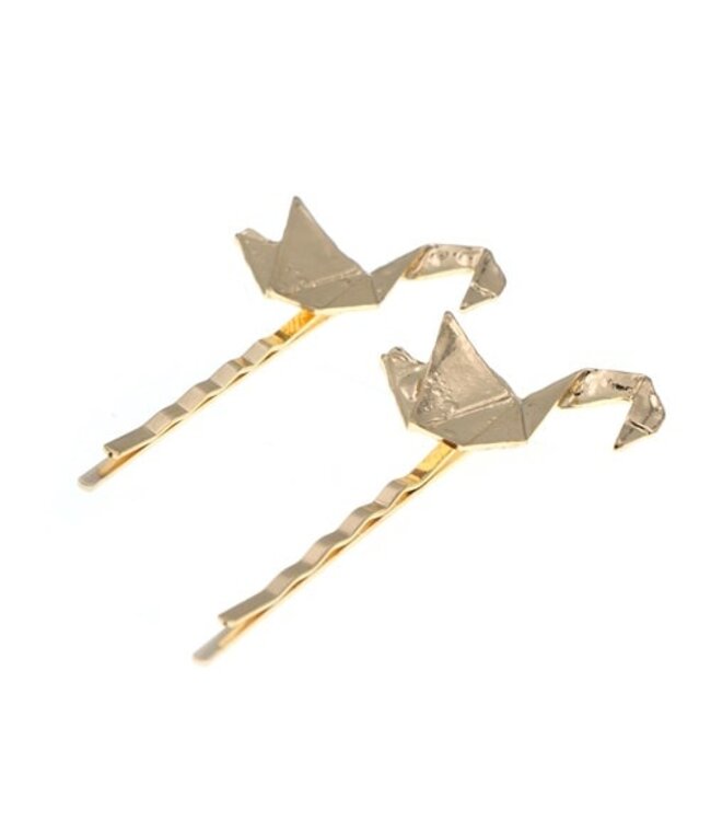 Haarschuifjes vogel origami goudkleurig