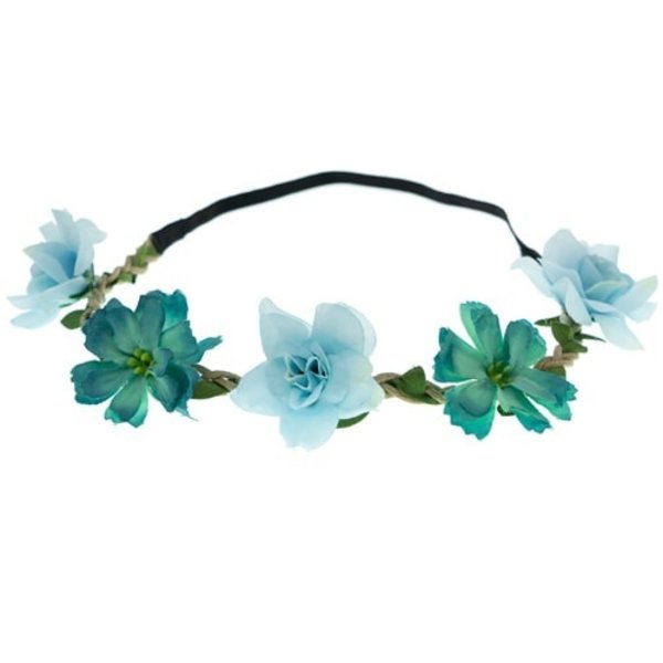 Haarband gevlochten bloemen mix blauw/groen