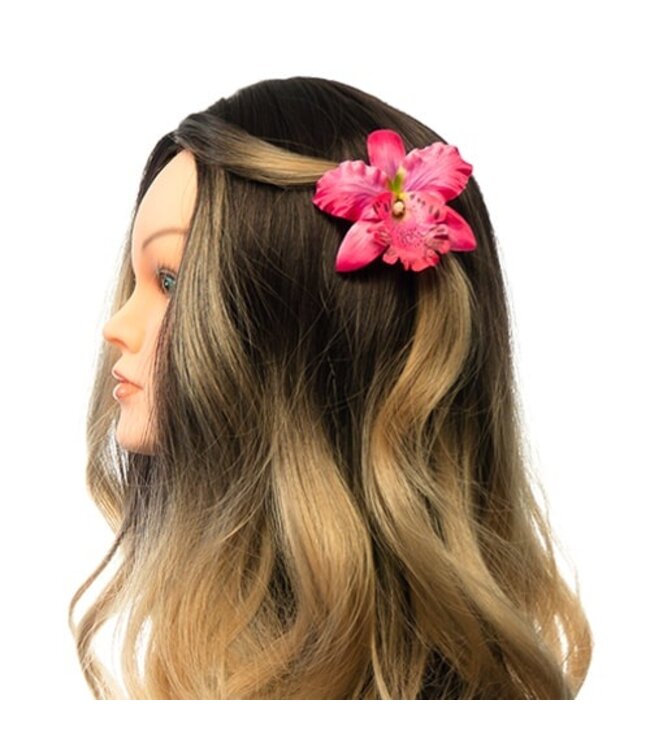 Orchidee haarbloem rood op alligator knipje