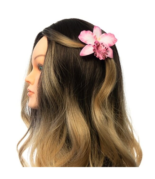 Orchidee haarbloem lichtroze op alligator knipje