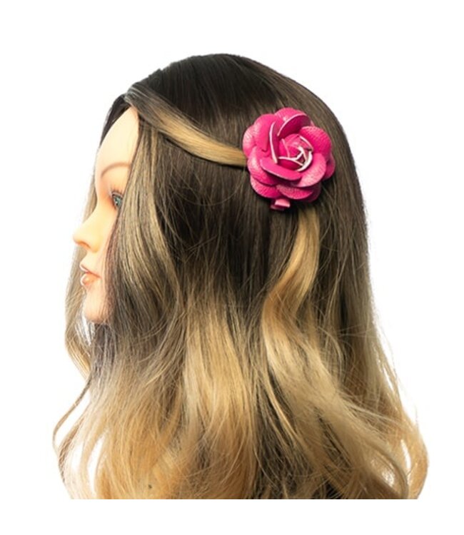 Haarbloem fuchsia roos leer op alligator knipje