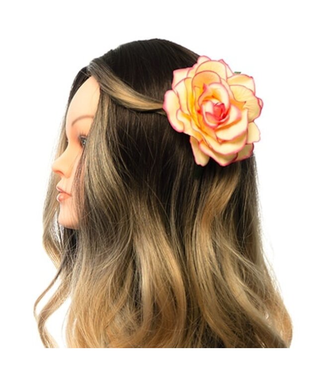 Haarbloem roos L kleur crème fuchsia randje