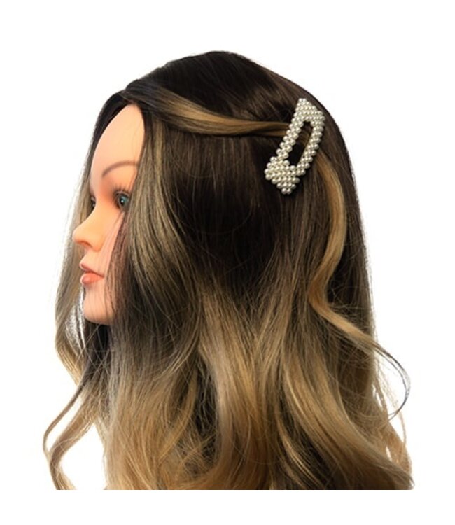 Haarclip parels crèmekleurig XL rechthoekig