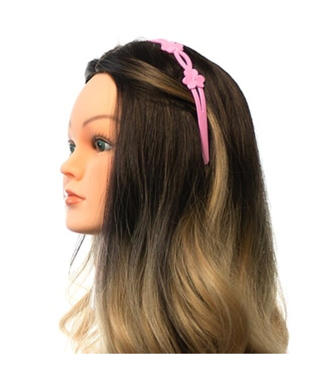 Haarbeugel roze kunststof met een bloemenpatroon