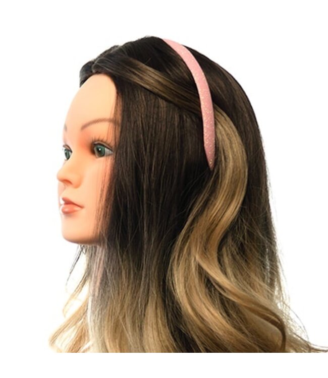 Haarbeugel glitter disco look zalmkleurig