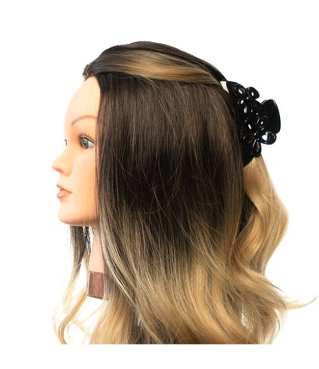 Haarklem zwart bloemen glans