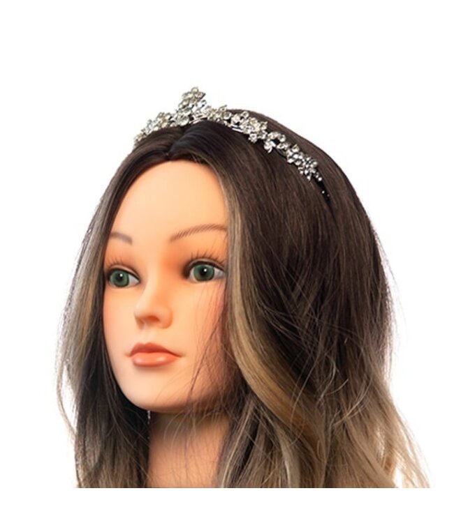 Tiara zilverkleurig bloemen small