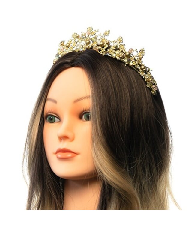 Tiara steentjes goudkleurige pareltjes