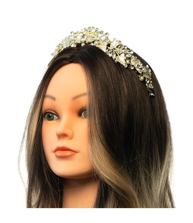 Tiara goudkleurig bladeren crème