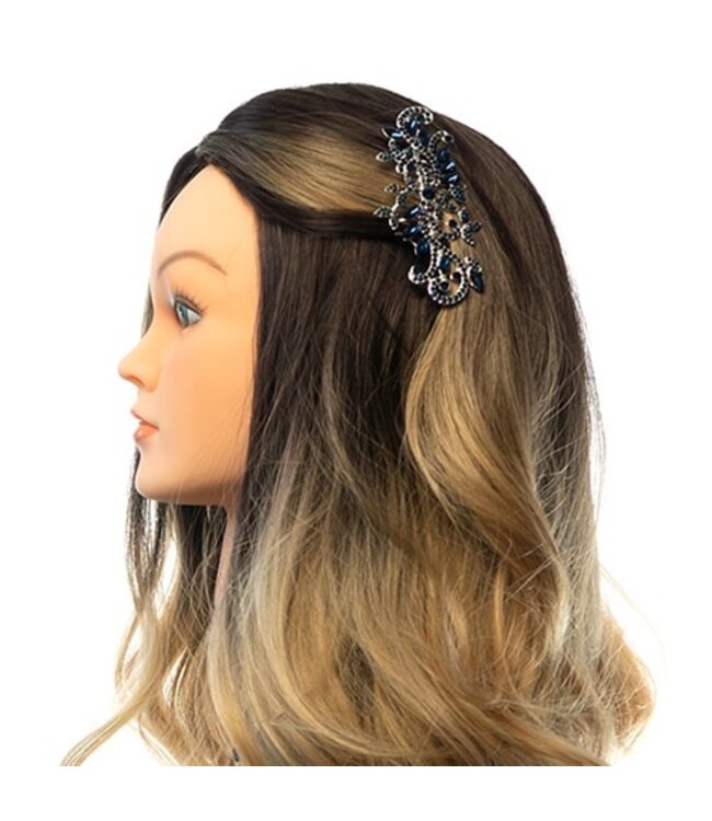 Haarkam zilverkleurig blauwe stenen