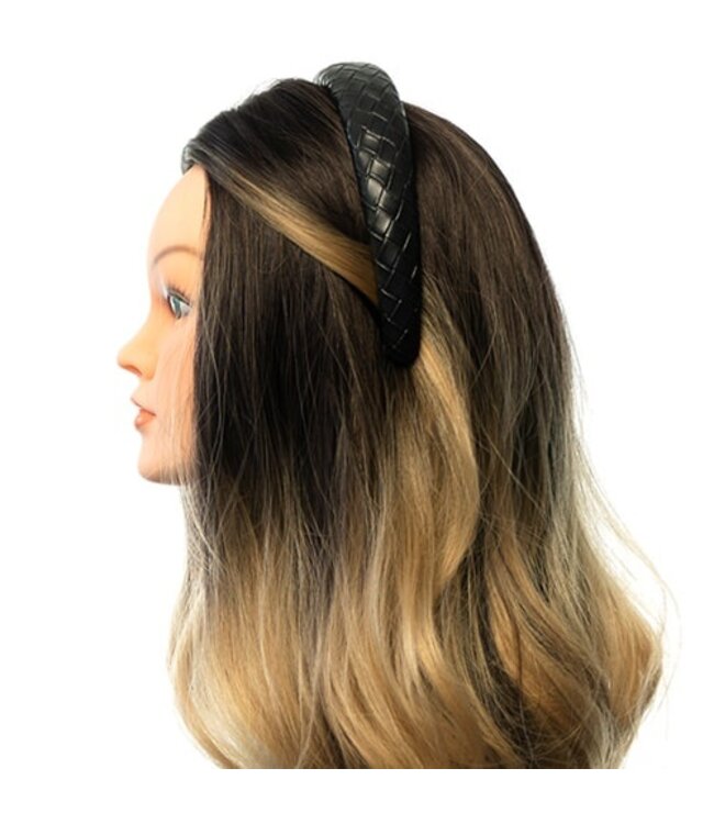 Diadeem gevlochten leather look zwart