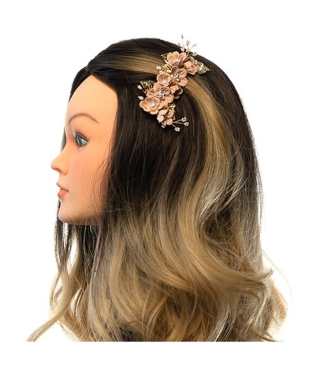 Haarkam goudkleurig bloemen oud roze