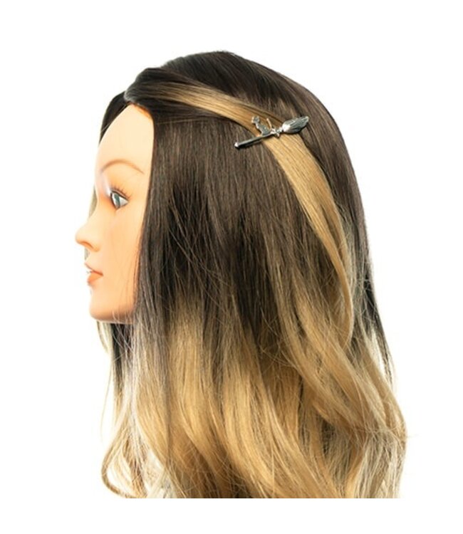 Haarschuifje zilverkleurig kat op bezem