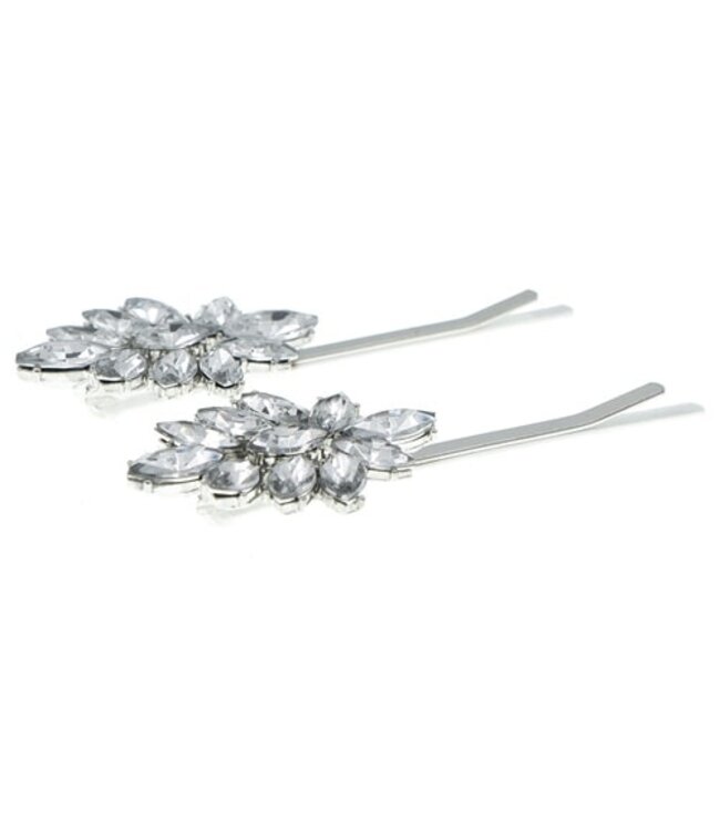 Haarschuifjes zilverkleurig kristallen bloem