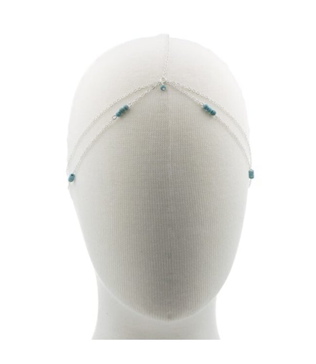 Haarketting zilverkleurig met aqua kralen