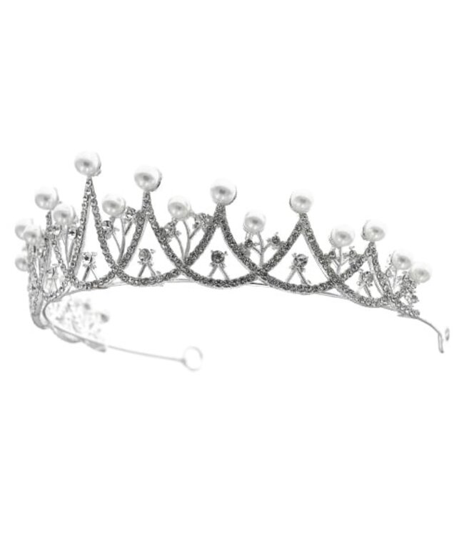 Tiara zilverkleurig grote parels