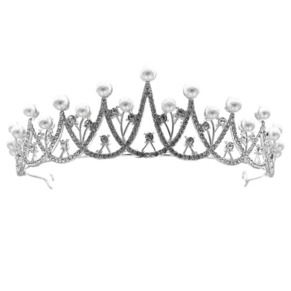 Tiara zilverkleurig grote parels