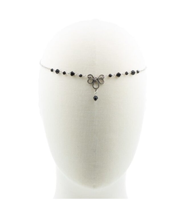 Haarketting zilverkleurig zwarte kralen