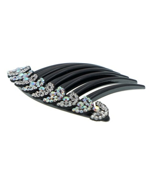 Haarkam zwart blaadjes strass