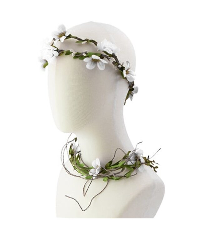 Haarband XL gevlochten bloemen wit