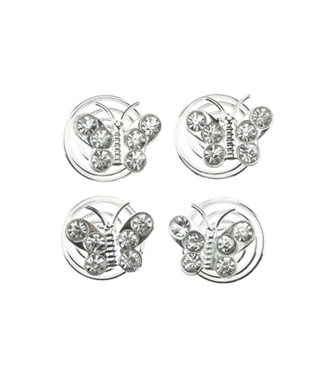 Curlies vlinder zilverkleurig 4 stuks
