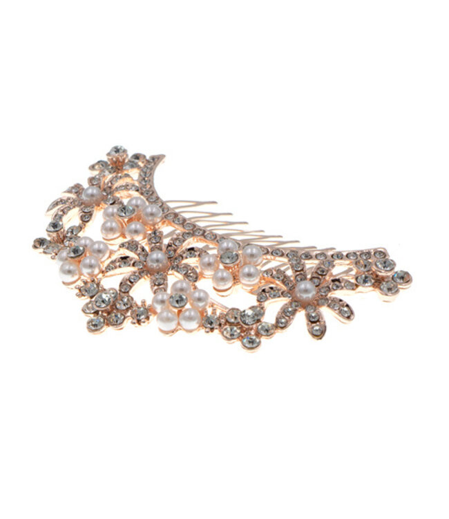 Haarkam model kroon met parels goudkleurig