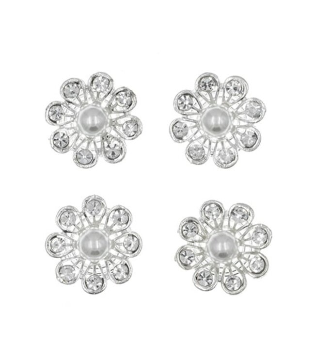 Curlies zilverkleurig bloem met parel 4 stuks