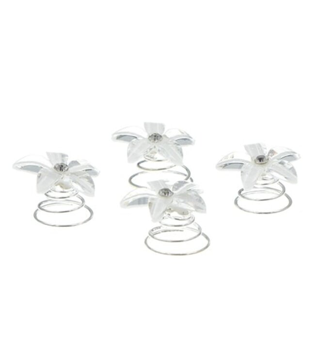 Curlies bloem strass wit 4 stuks