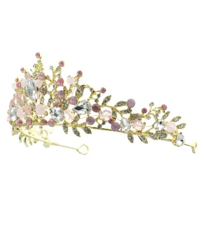Tiara goudkleurig roze tinten