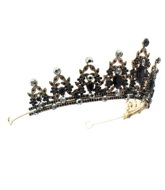 Tiara goudkleurig zwarte stenen