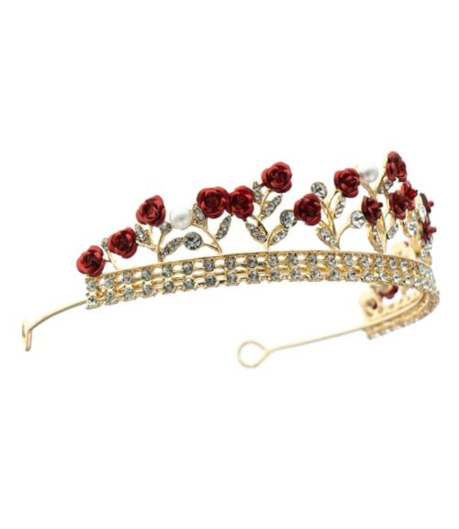 Tiara goudkleurig rode roosjes