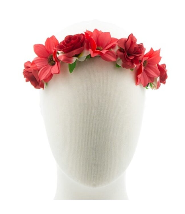 Haarband gevlochten verschillende bloemen rood