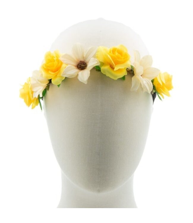 Haarband gevlochten verschillende bloemen geel