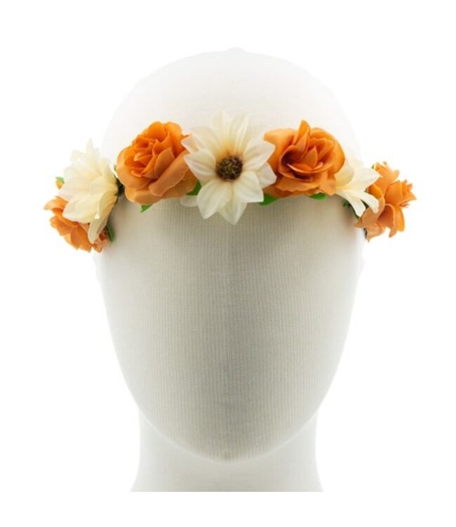 Haarband gevlochten verschillende bloemen oranje