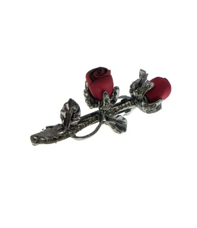 Patent speld metaalkleurig rode roos