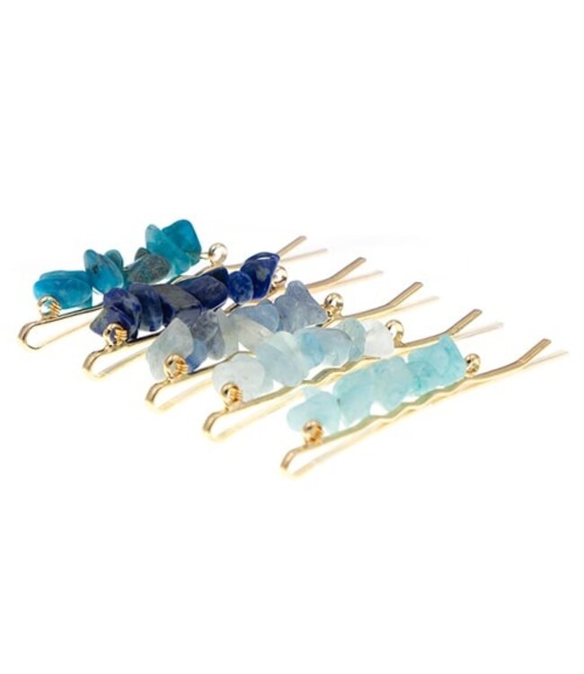 Haarschuifjes blauwe stenen 5 stuks