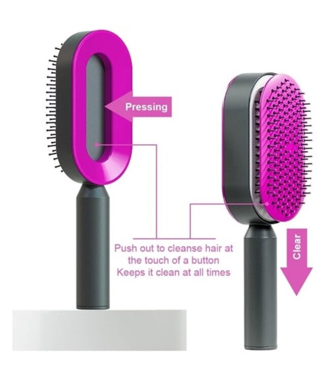 Haarborstel zelfreinigend roze