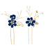 Haarpinnen goudkleurig bloemen blauw 2 stuks