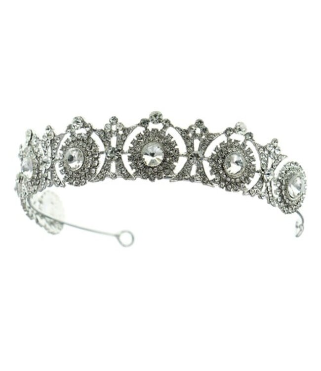 Tiara zilverkleurig ronde facetstenen