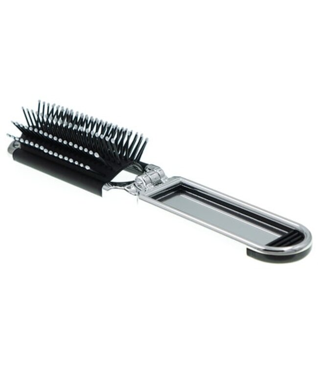 Inklapbare haarborstel met spiegel zwart