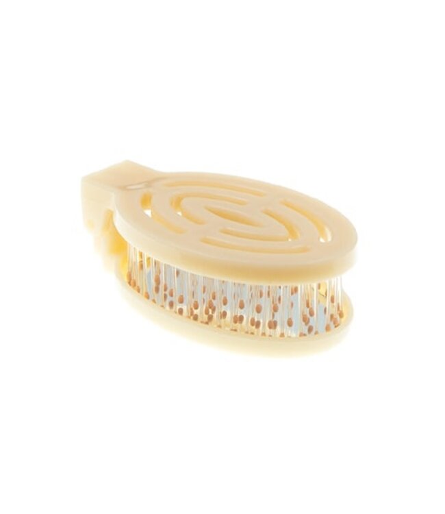 Inklapbare haarborstel met spiegel beige