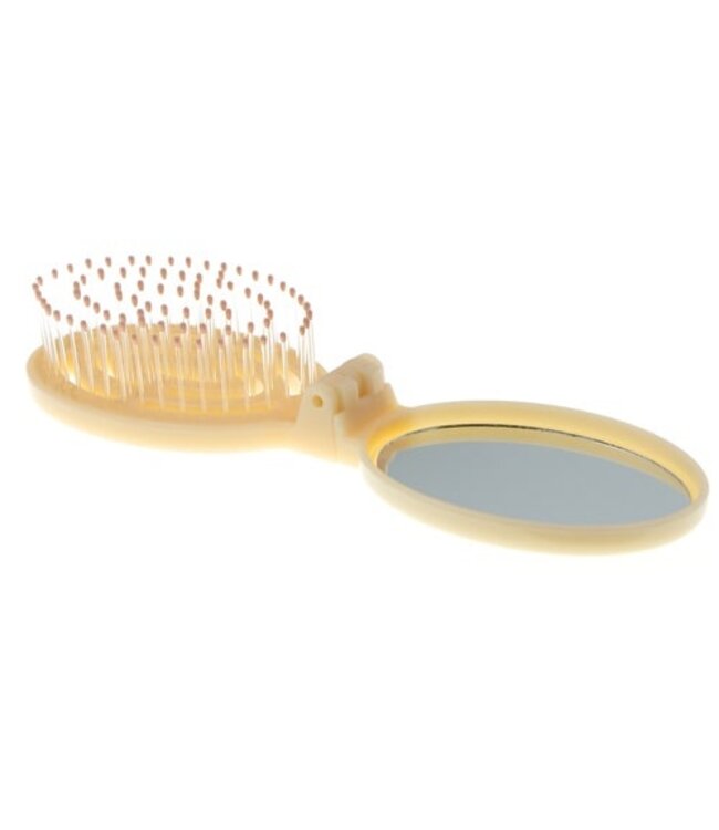 Inklapbare haarborstel met spiegel beige