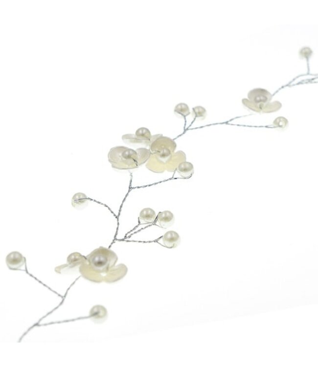 Haarketting zilverkleurig bloemen crèmekleurig