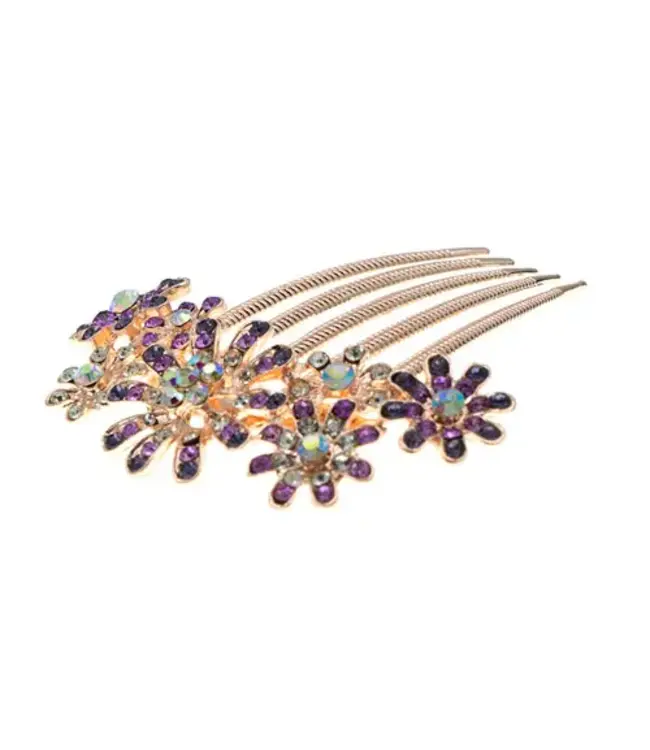 Haarkam goudkleurig strass bloemen