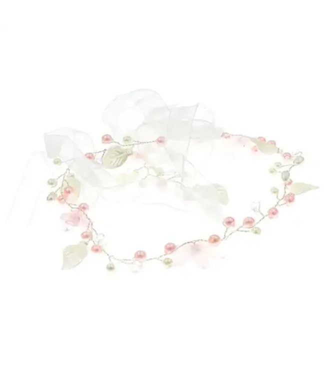 Haarketting roze bloemen met lint