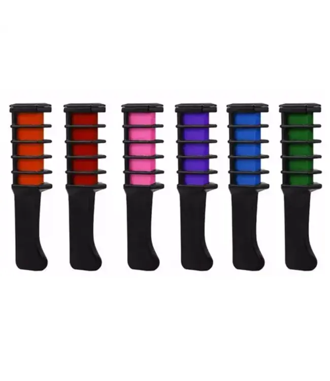 Haarkrijt kam multicolor 6 stuks