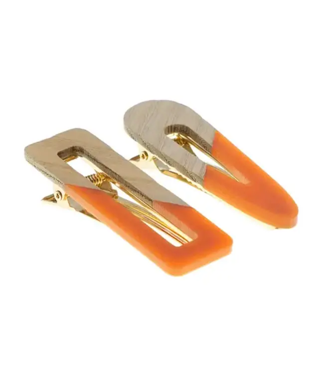 Haarclip hout oranje 2 stuks